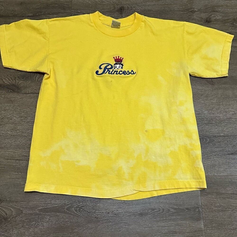 Vintage Betty Boop Women’s Yellow Bleached Embroidered Princess T Shirt Sz Large